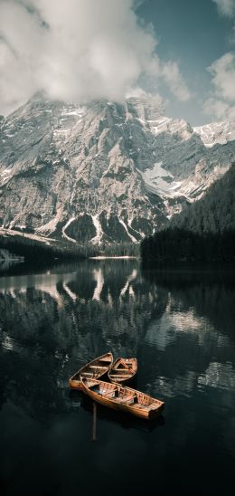 Lake Braies, landscape, mountain Wallpaper 1440x3040