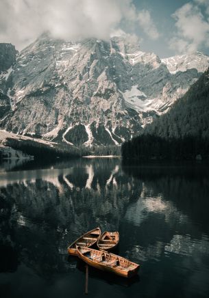 Lake Braies, landscape, mountain Wallpaper 1668x2388