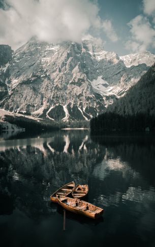 Lake Braies, landscape, mountain Wallpaper 1752x2800