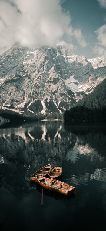 Lake Braies, landscape, mountain Wallpaper 1284x2778