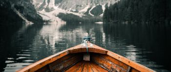 Lake Braies, boat, landscape Wallpaper 2560x1080