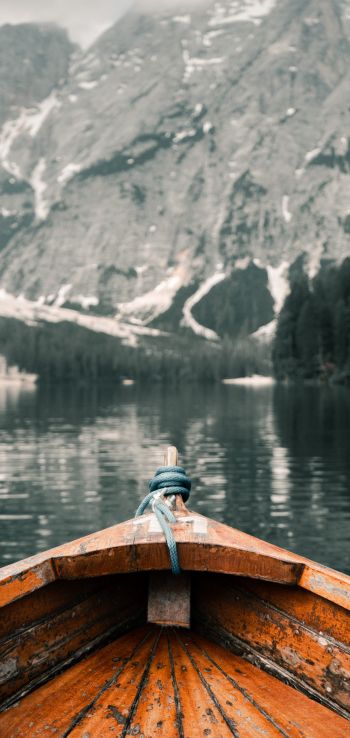Lake Braies, boat, landscape Wallpaper 1080x2280