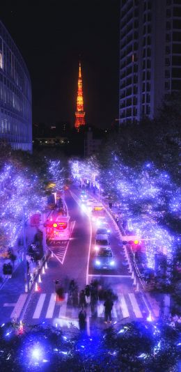 Tokyo, Japan, purple Wallpaper 1440x2960