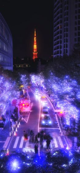 Tokyo, Japan, purple Wallpaper 1242x2688