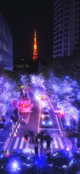 Tokyo, Japan, purple Wallpaper 1080x2340