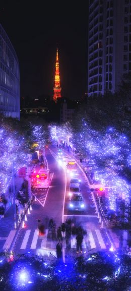 Tokyo, Japan, purple Wallpaper 1440x3200