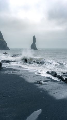 Iceland, sea, waves Wallpaper 1440x2560