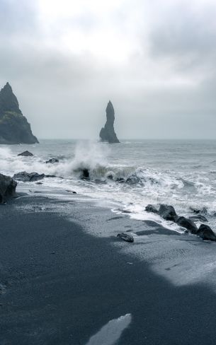 Iceland, sea, waves Wallpaper 1600x2560