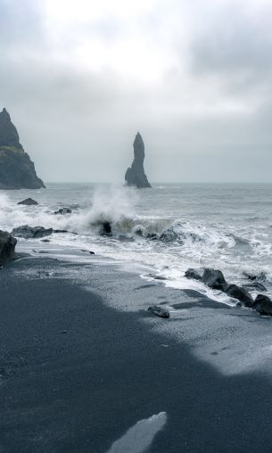Iceland, sea, waves Wallpaper 1200x2000