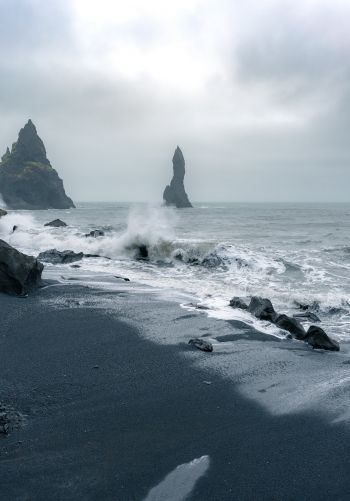 Iceland, sea, waves Wallpaper 1668x2388