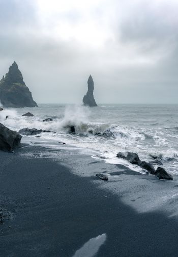 Iceland, sea, waves Wallpaper 1640x2360