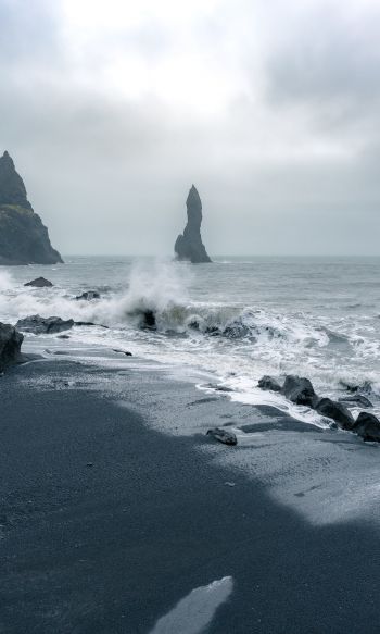 Iceland, sea, waves Wallpaper 1200x2000