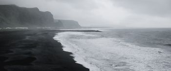 Обои 3440x1440 Исландия, пляж, море