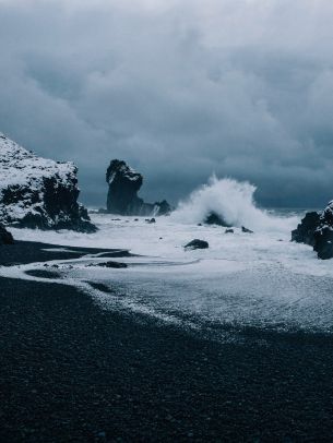 Iceland, sea, waves Wallpaper 1536x2048