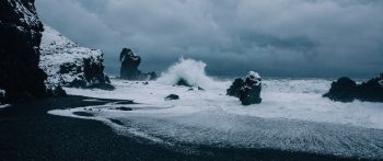 Iceland, sea, waves Wallpaper 2560x1080