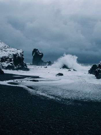Iceland, sea, waves Wallpaper 1668x2224