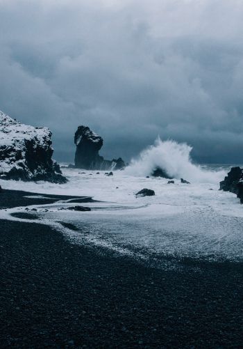 Iceland, sea, waves Wallpaper 1668x2388