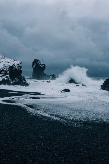 Обои 640x960 Исландия, море, волны