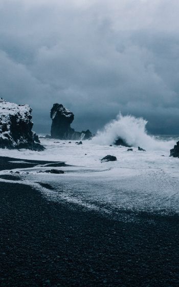Iceland, sea, waves Wallpaper 1600x2560