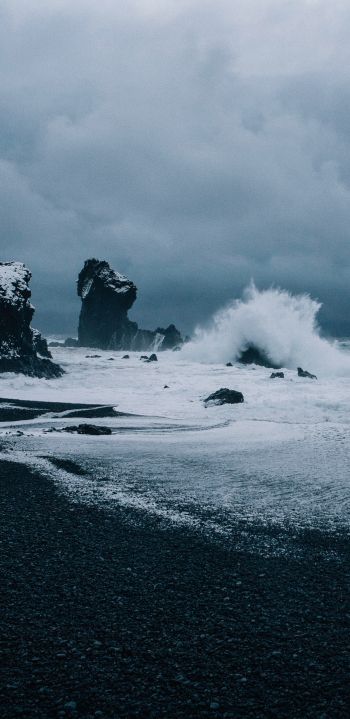 Iceland, sea, waves Wallpaper 1080x2220