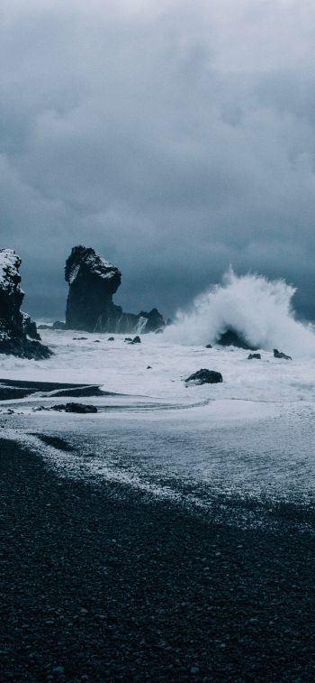 Iceland, sea, waves Wallpaper 1170x2532