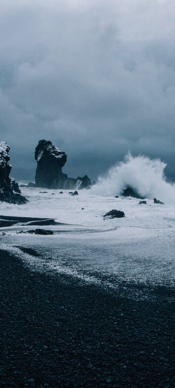 Iceland, sea, waves Wallpaper 1080x2400