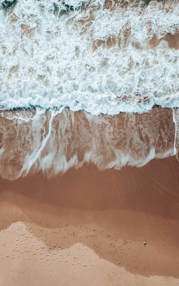 top view, sea foam, beach Wallpaper 1752x2800