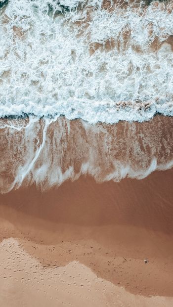 top view, sea foam, beach Wallpaper 640x1136