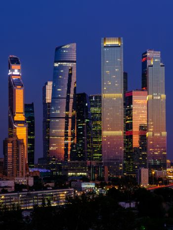 Moscow City, skyscrapers, night Wallpaper 1536x2048