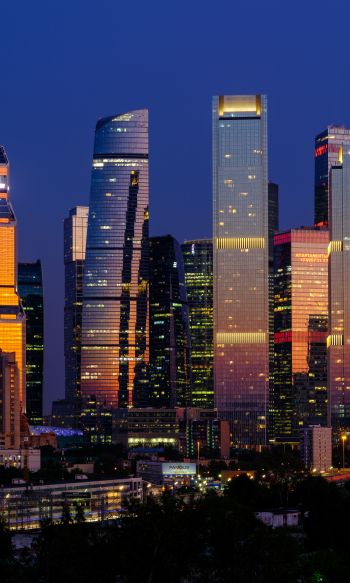 Moscow City, skyscrapers, night Wallpaper 1200x2000