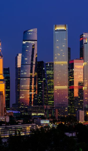 Moscow City, skyscrapers, night Wallpaper 600x1024