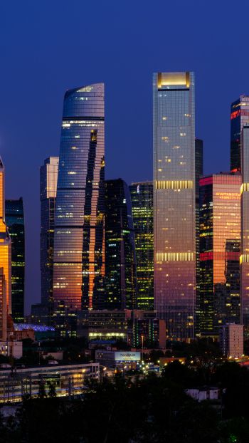 Moscow City, skyscrapers, night Wallpaper 750x1334