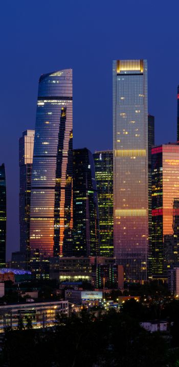 Moscow City, skyscrapers, night Wallpaper 1440x2960