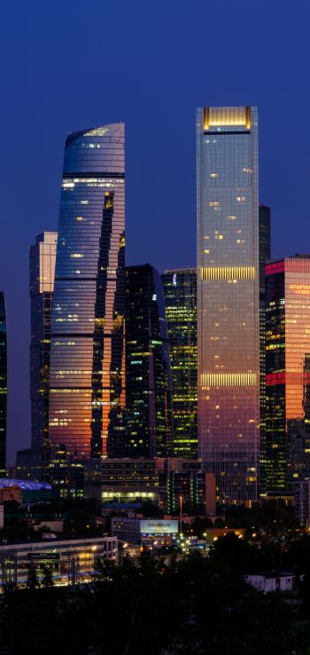 Moscow City, skyscrapers, night Wallpaper 1440x3040