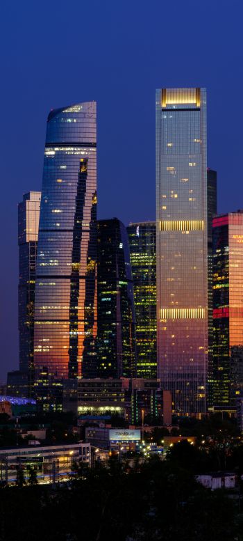 Moscow City, skyscrapers, night Wallpaper 1080x2400