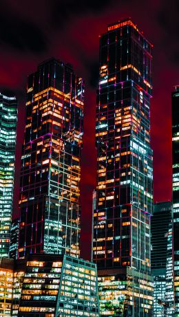 Обои 640x1136 Москва-Сити, небоскребы, ночь