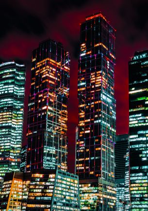 Moscow City, skyscrapers, night Wallpaper 1668x2388