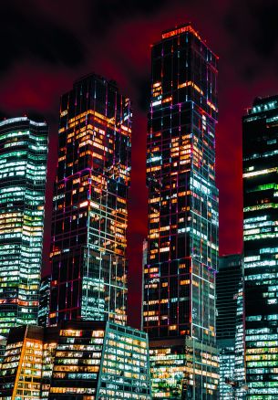 Moscow City, skyscrapers, night Wallpaper 1640x2360