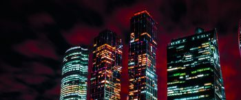 Moscow City, skyscrapers, night Wallpaper 3440x1440