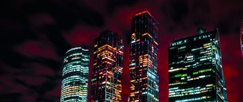 Moscow City, skyscrapers, night Wallpaper 2560x1080