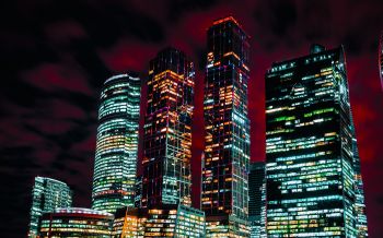 Обои 2560x1600 Москва-Сити, небоскребы, ночь