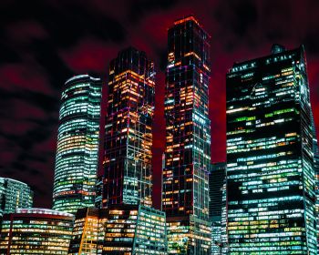 Обои 1280x1024 Москва-Сити, небоскребы, ночь