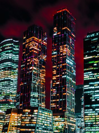 Moscow City, skyscrapers, night Wallpaper 1668x2224
