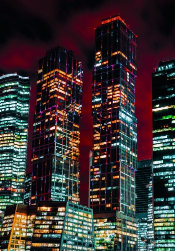 Moscow City, skyscrapers, night Wallpaper 1668x2388