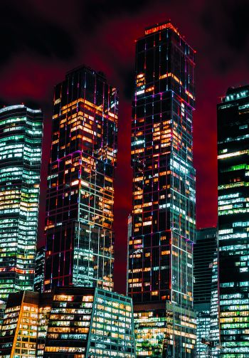 Moscow City, skyscrapers, night Wallpaper 1640x2360