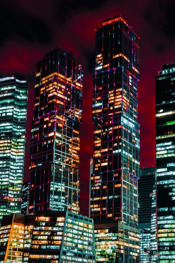 Moscow City, skyscrapers, night Wallpaper 640x960