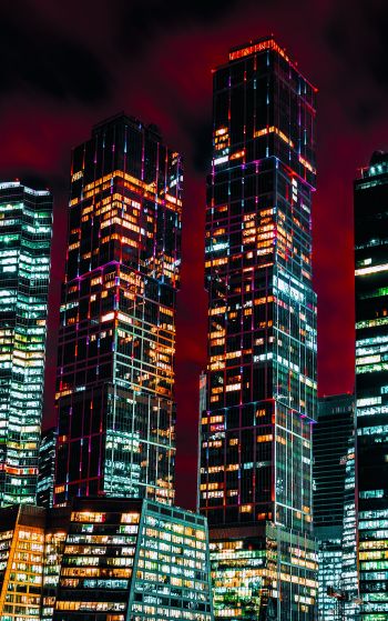 Moscow City, skyscrapers, night Wallpaper 1752x2800