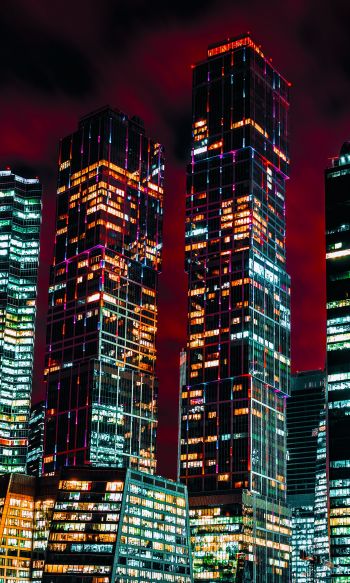 Moscow City, skyscrapers, night Wallpaper 1200x2000