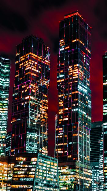 Moscow City, skyscrapers, night Wallpaper 640x1136