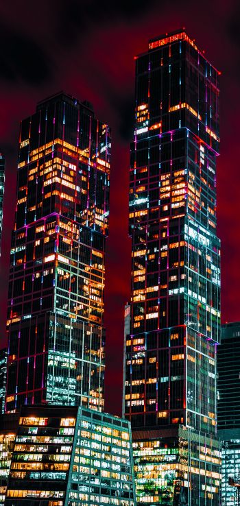 Moscow City, skyscrapers, night Wallpaper 1440x3040